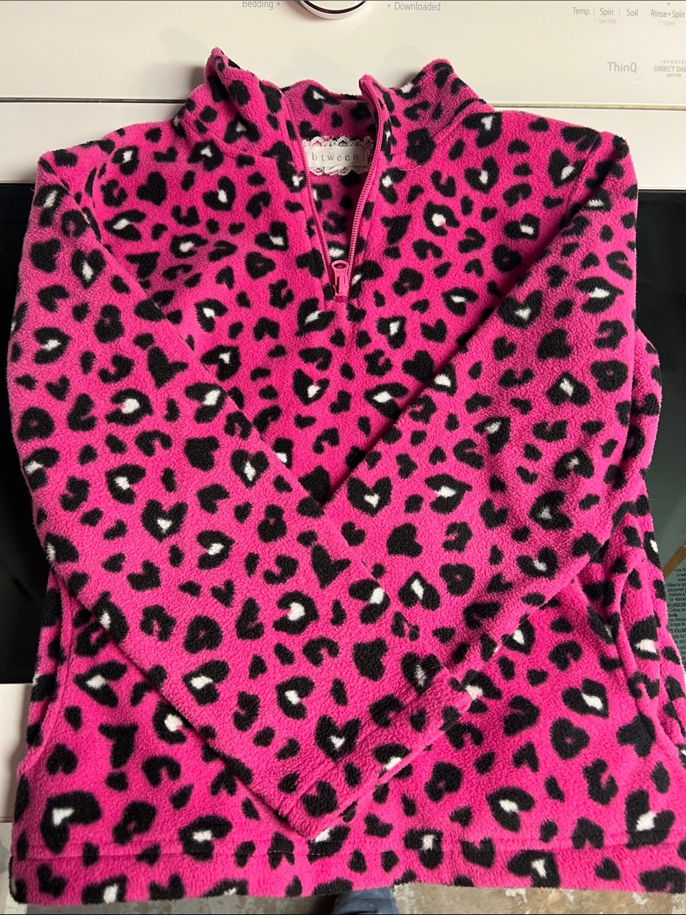 btween Hot Pink Leopard Print Fleece Pullover Jacket
